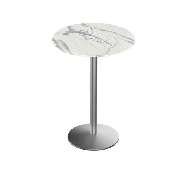 Holland Bar Stool Co 42 Tall OD214 St Steel Table Base w22 Dia Foot and 36 Dia White Marble Top, IndoorOutdoor OD214-2242SSODS36RWM - main
